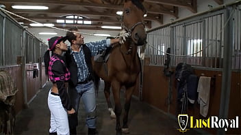 Amazing slut fucks stable boy