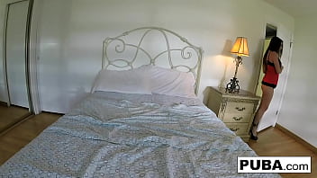 Hot babe rubs her pussy