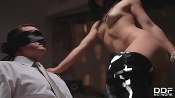 Cock sucking brunette slobbers over massive hard on