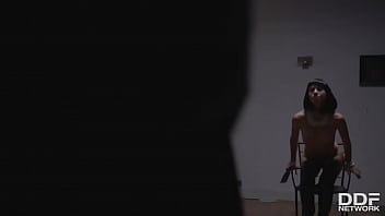 Cock sucking brunette slobbers over massive hard on