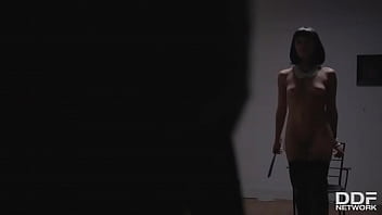 Cock sucking brunette slobbers over massive hard on