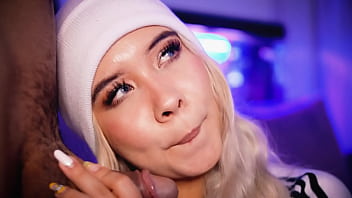Blonde with a pretty face makes a living sucking cocks on the internet