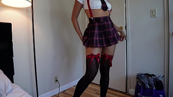 Sexy black gf dani synclair dresses up as co ed for you