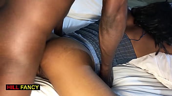 Sweet black student takes a huge cock without condom