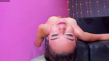 Fat cock in this girl's throat in upside down sloppy