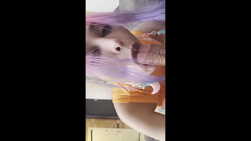 Sexy roxy with colored hair passionately swallows lover's penis