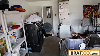 Petite plaything manhandled around the house