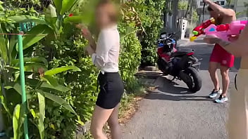 Asian teen outdoor wet shirt water fetish