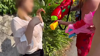 Asian teen outdoor wet shirt water fetish