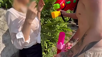 Asian teen outdoor wet shirt water fetish