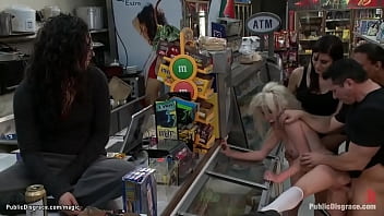 Bound Blonde On Knees Elaina Raye Gets Deep Throat Fucked Then Pussy Banged By Big Cock John Strong In Crowded Public Grocery Store thumbnail