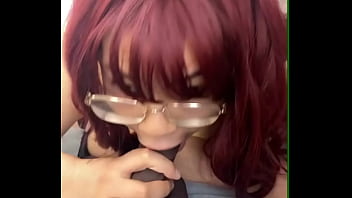 Submissive asian gf deepthroats black dildo