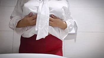 Sexy horny office girl masturbate showing big tits and tight pussy in the bathroom