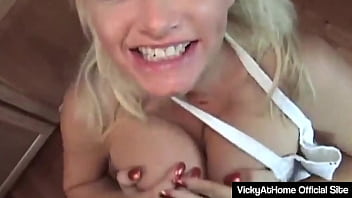 Big boobed blonde vicky vette eating a big hard cock and cumming