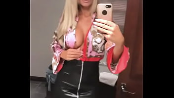 Sexy girl in leather skirt showing off