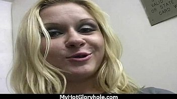 Black chick gives gloryhole blowjob 8