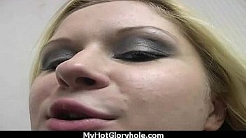 Black chick gives gloryhole blowjob 8