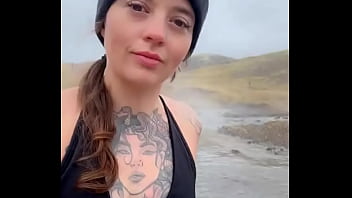 Relaxing in the thermal river after hiking a mountain ️ #iceland