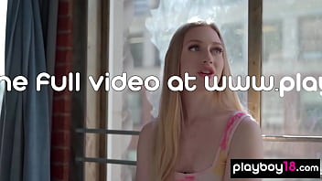 Skinny blondie stripped and caressed her neglected pussy