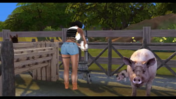 Two ebonies take a big cock on a farm