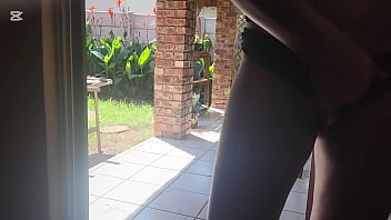 My stepsis fucking dildo on glass door so i can see the penetration realy well while jerking off