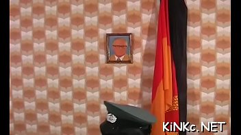 Dominatrix takes bondman for walk