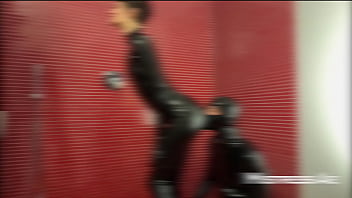 Latex catsuits shower fun splashing shining and milky play