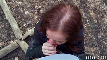 Stuffed blue eyed slut's mouth with my thick cock in the bushes