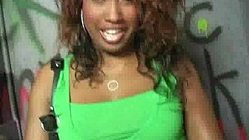 Ebony slut fucks a white gloryhole cock in her first interracial scene 4