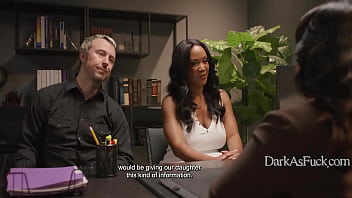 Interracial couple blackmail a repressed girl they used to know to get info on