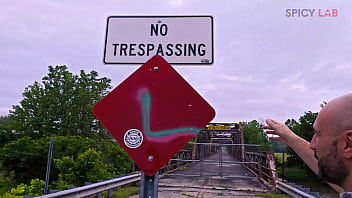 Exhibitionist and busty gets fucked on an abandoned bridge