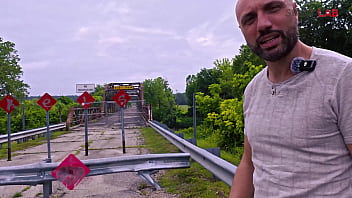 Exhibitionist and busty gets fucked on an abandoned bridge