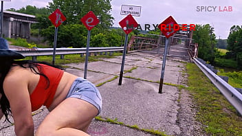 Exhibitionist and busty gets fucked on an abandoned bridge