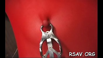 Belted bawdy cleft gets pinched