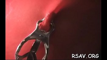 Belted bawdy cleft gets pinched