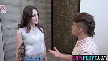 Slender busty european hottie fucks her big dick step cousin in the shower