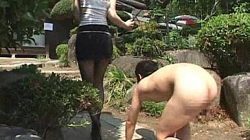 Mistress turns her naked slave into a naked dog