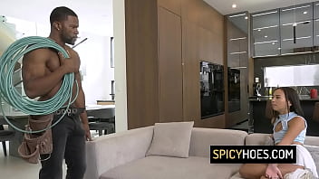 Skinny slut loves big black cock in her tight pussy