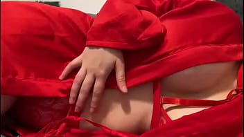 Brunette in sexy red lingerie wants some fun