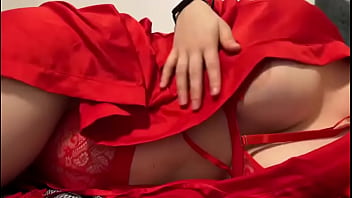 Brunette in sexy red lingerie wants some fun