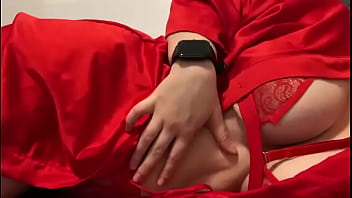 Brunette in sexy red lingerie wants some fun