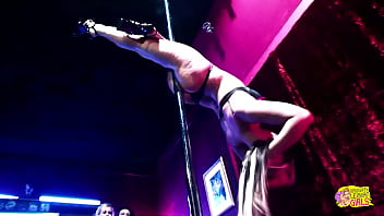 This strip pole is wet from all the pussie juices these girls leave on it This strip pole is wet from all the pussie juices these girls leave on it