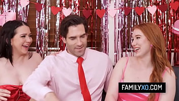 Virgin teens have threesome sex with their stepfather for v day