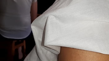 Our risky masturbation under the blanket next to my stepmother