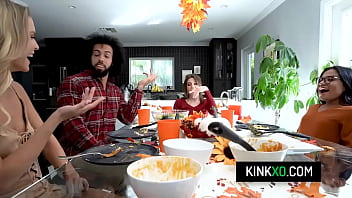 Hot teen bffs foursome after the thanksgiving dinner