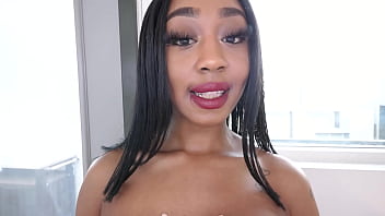 Nina splash sexy big natural dd tits ebony huge cock no hands blowjob and cum swallow a