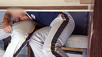 Forbidden hot student teasing and touching under the table