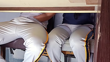 Forbidden hot student teasing and touching under the table
