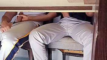 Forbidden hot student teasing and touching under the table