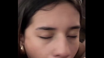 Horny brunette sucking dick backstage